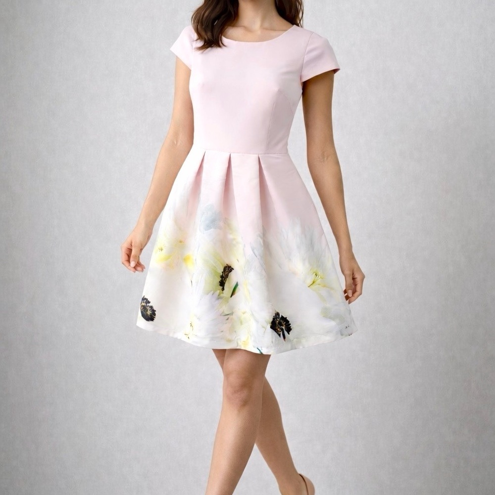 Ted Baker Pink Floral Fit & Flare Dress Size 1 (US 4)